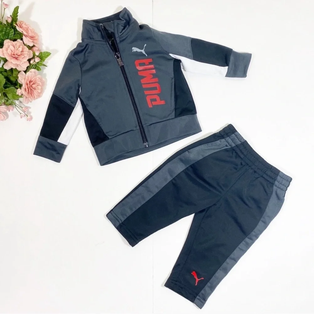 PUMA Baby Boy Tricot Black/Grey/White Jacket & Pants Tracksuit Set - Picture 11 of 11